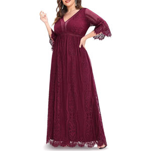 PINUP FASHION Plus Size 26 Burgundy Lace Maxi Event Dress